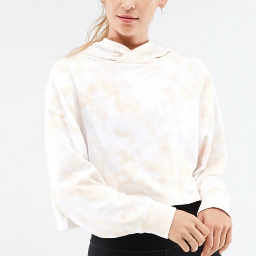 Fabletics Women's Eco-Conscious Long Sleeve Pullover Hoodie Milk Honey Magma Med